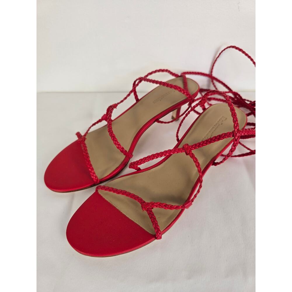 Reformation Porto Red Tie Ankle Strappy Sandal Kitten Heel 7.5 - Picture 3 of 8